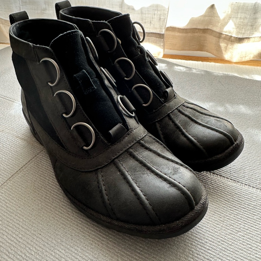 UGG Waterproof Black Ankle Boots with Metal Accents